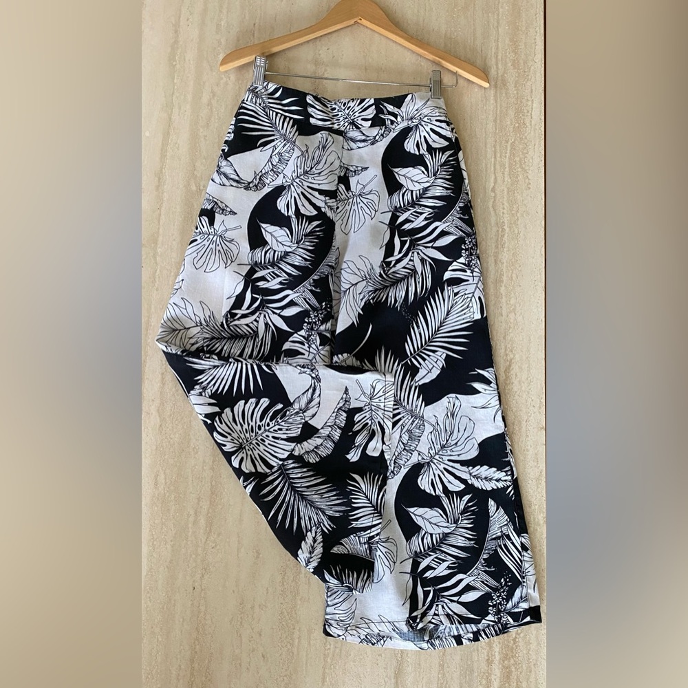 CHRISTIAN SIRIANO 100% LINEN Wide Leg Cropped Tropical Pants | Size Small